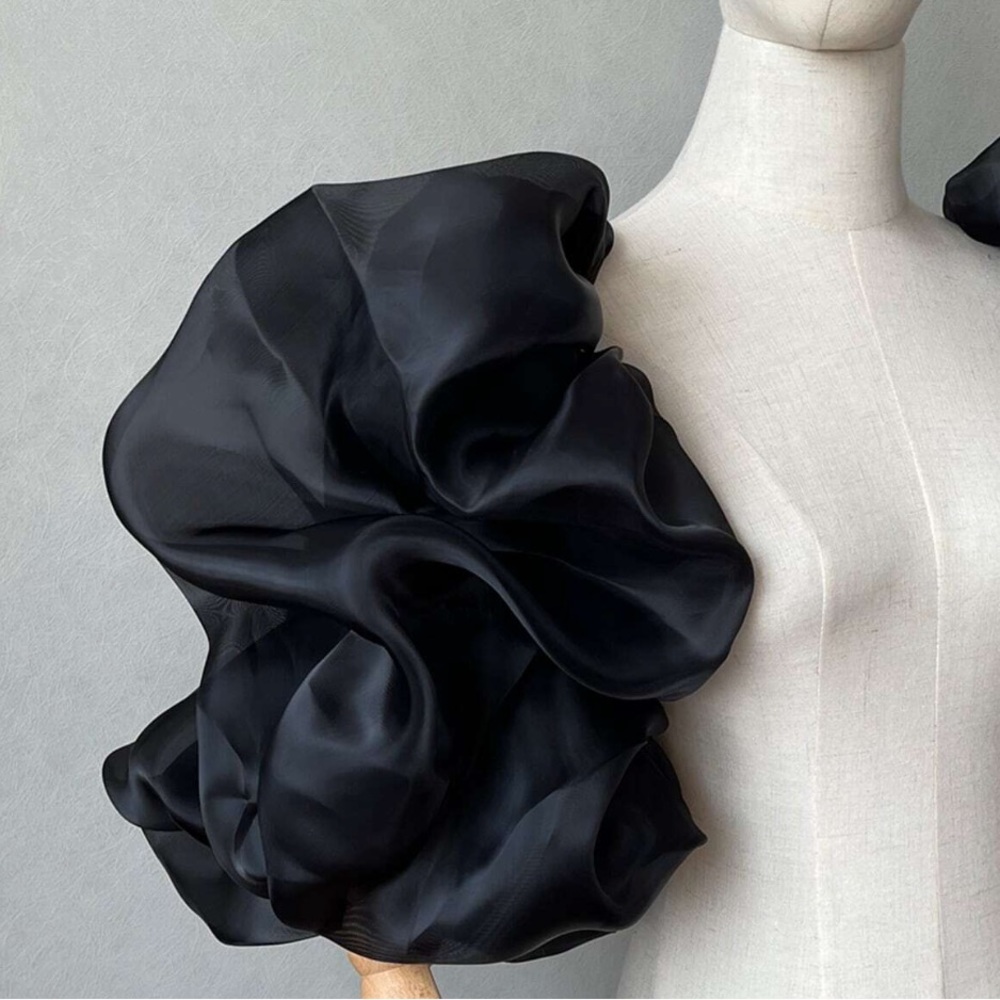 Chic Black Ruffled Shoulder Wrap - image 2